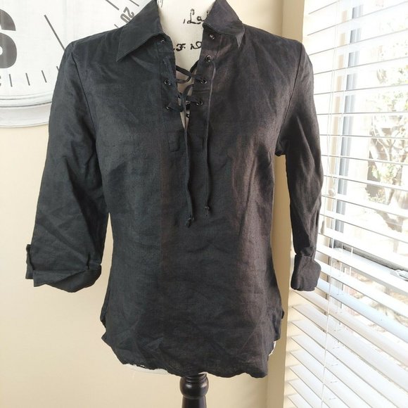 Allison Taylor Tops - Allison Taylor Womens size Small Black Top Linen 3/4 Sleeve 100% linen EUC